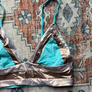 Beach Bunny Turquoise and Bronze Women's Bikini Top NEW